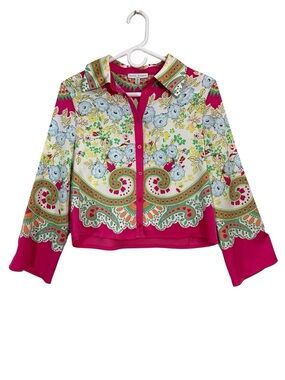Maison D Amelie Pink Floral Paisley Button Front Top